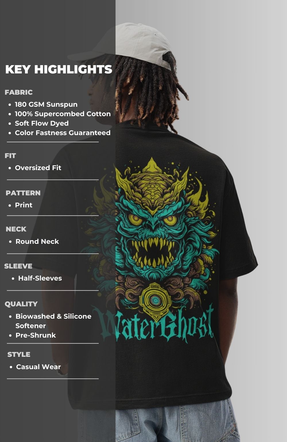 Men's Water Ghost Demon Graphic Oversized T-shirt - Modzest